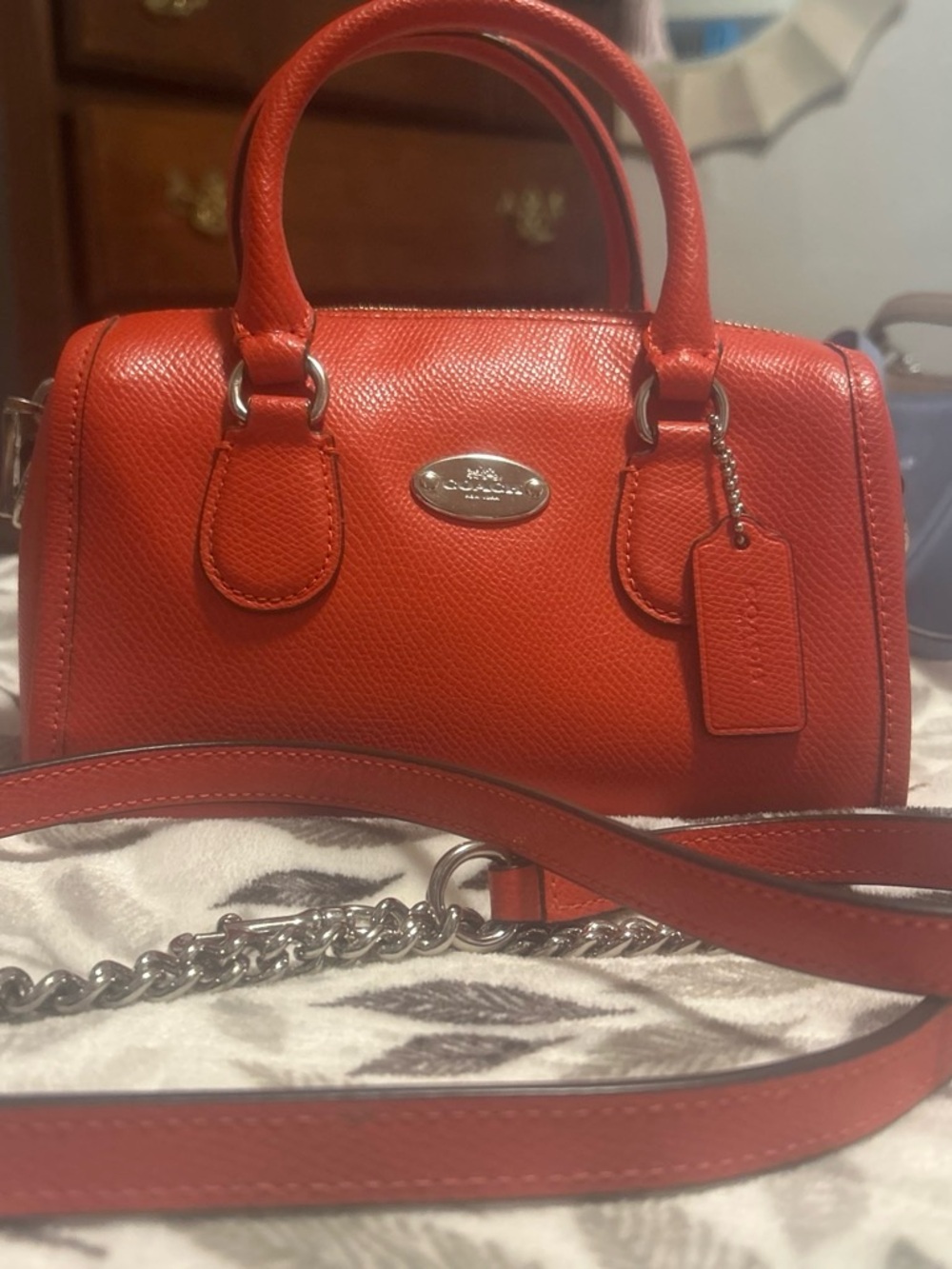 Coach Orange Red Mini Satchel with Chain Strap